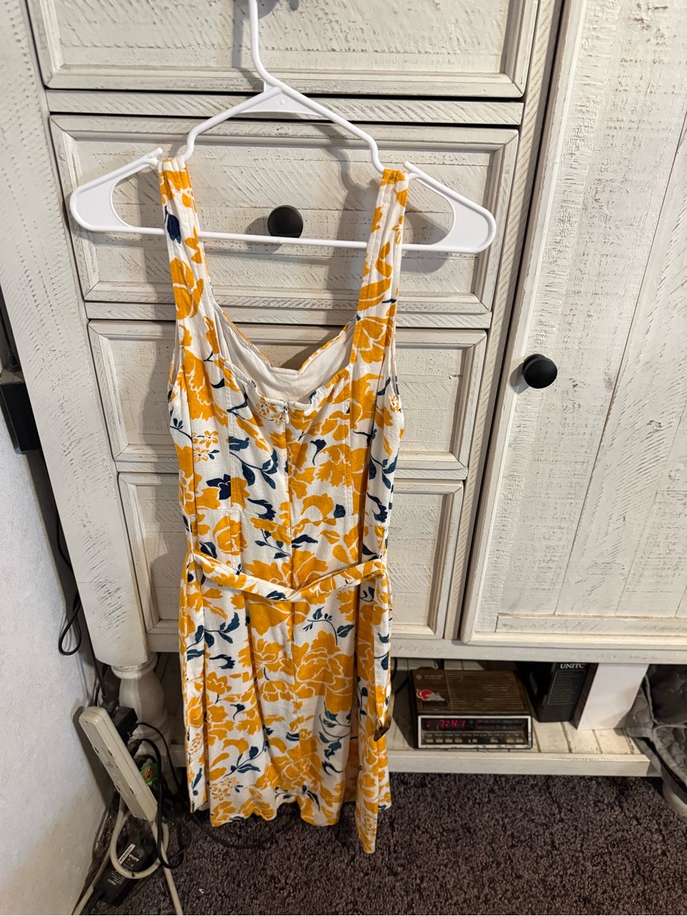 Ann Taylor White Maxi Dress with Yellow Floral Print and Navy Accents